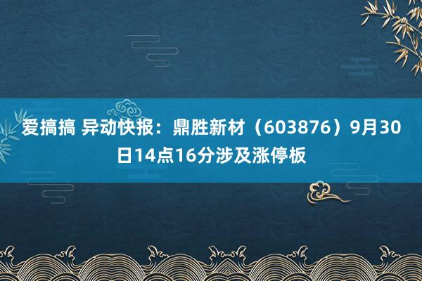 爱搞搞 异动快报:鼎胜新材(603876)9月30日14点16分涉及涨停板