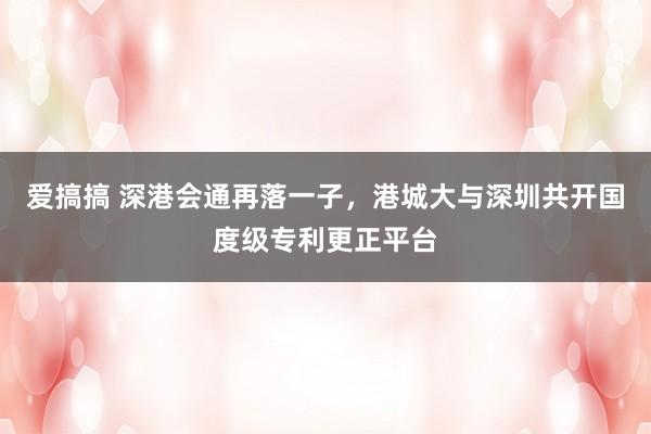 爱搞搞 深港会通再落一子，港城大与深圳共开国度级专利更正平台