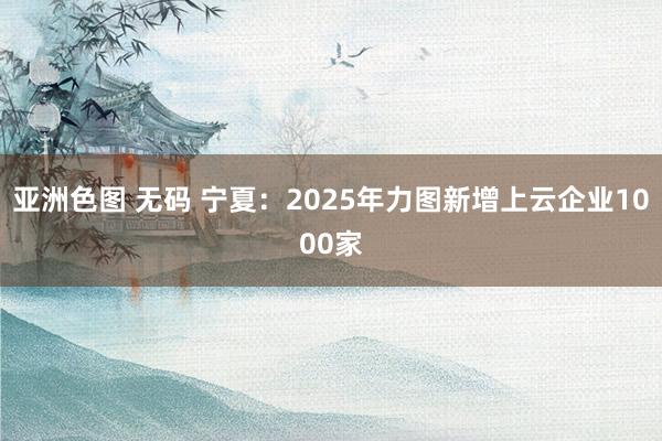 亚洲色图 无码 宁夏：2025年力图新增上云企业1000家
