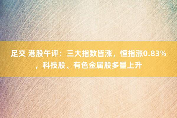 足交 港股午评：三大指数皆涨，恒指涨0.83%，科技股、有色金属股多量上升