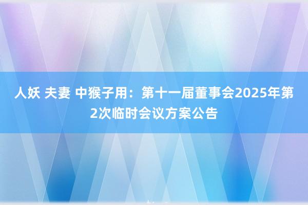 人妖 夫妻 中猴子用：第十一届董事会2025年第2次临时会议方案公告