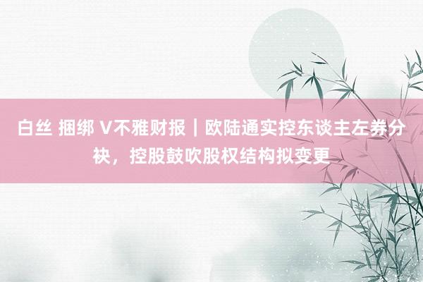 白丝 捆绑 V不雅财报｜欧陆通实控东谈主左券分袂，控股鼓吹股权结构拟变更