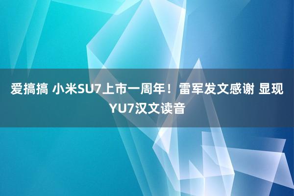 爱搞搞 小米SU7上市一周年！雷军发文感谢 显现YU7汉文读音